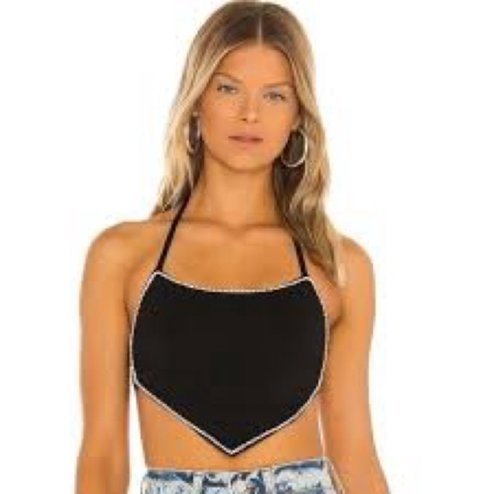 Superdown Black Halter Top with Rhinestone Detail size S